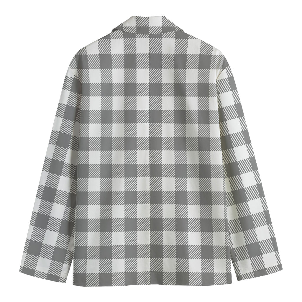 Grey And White Gingham Pattern Print Men's Blazer