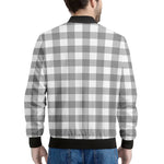 Grey And White Gingham Pattern Print Men's Bomber Jacket