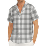 Grey And White Gingham Pattern Print Men's Deep V-Neck Shirt
