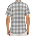 Grey And White Gingham Pattern Print Men's Deep V-Neck Shirt