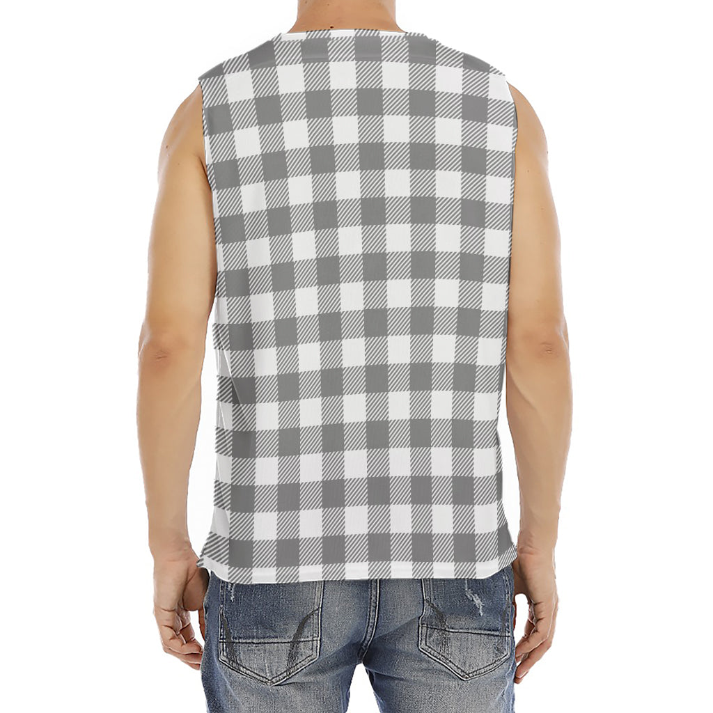 Grey And White Gingham Pattern Print Men's Fitness Tank Top