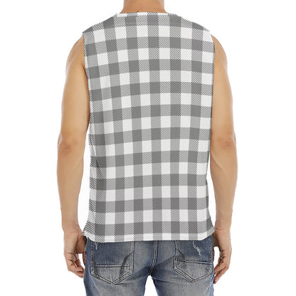 Grey And White Gingham Pattern Print Men's Fitness Tank Top