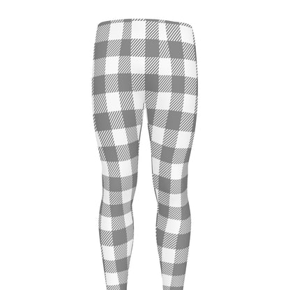 Grey And White Gingham Pattern Print Men's leggings