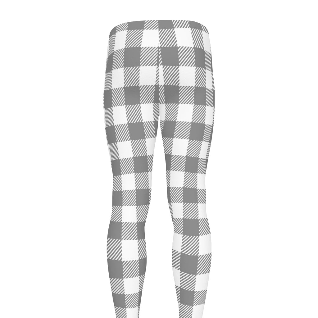 Grey And White Gingham Pattern Print Men's leggings
