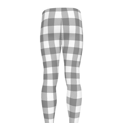 Grey And White Gingham Pattern Print Men's leggings