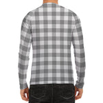 Grey And White Gingham Pattern Print Men's Long Sleeve Rash Guard