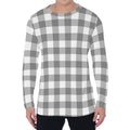 Grey And White Gingham Pattern Print Men's Long Sleeve T-Shirt