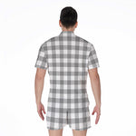 Grey And White Gingham Pattern Print Men's Rompers