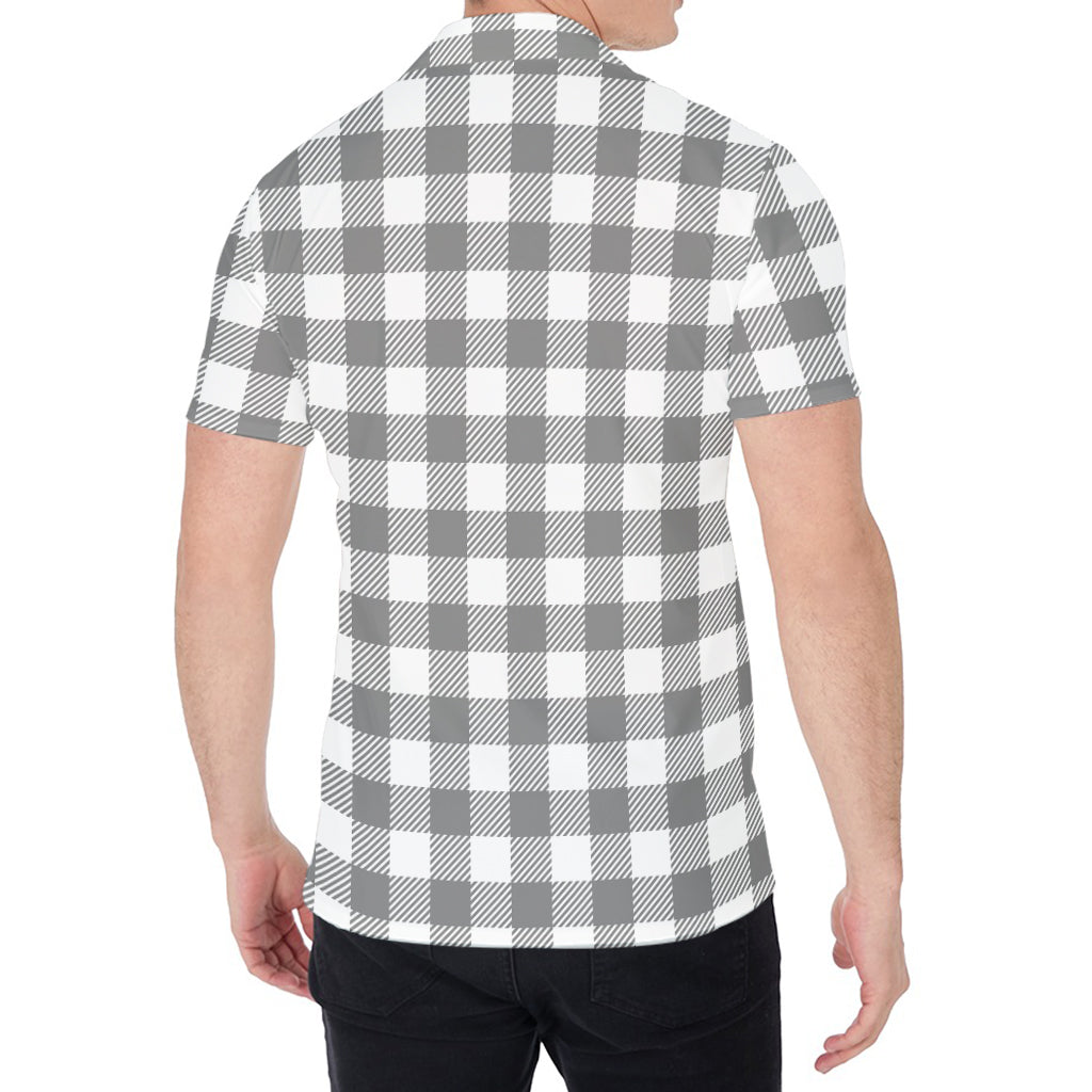 Grey And White Gingham Pattern Print Men's Shirt