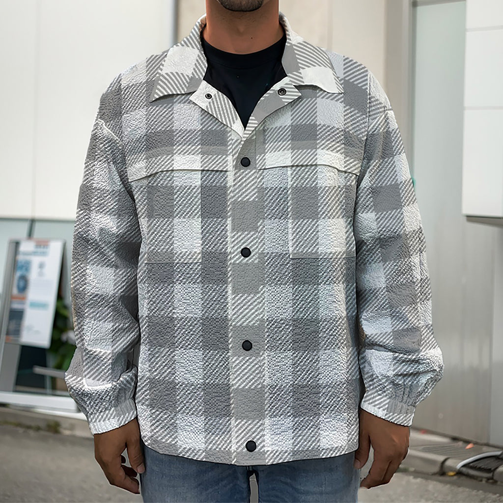 Grey And White Gingham Pattern Print Men's Shirt Jacket