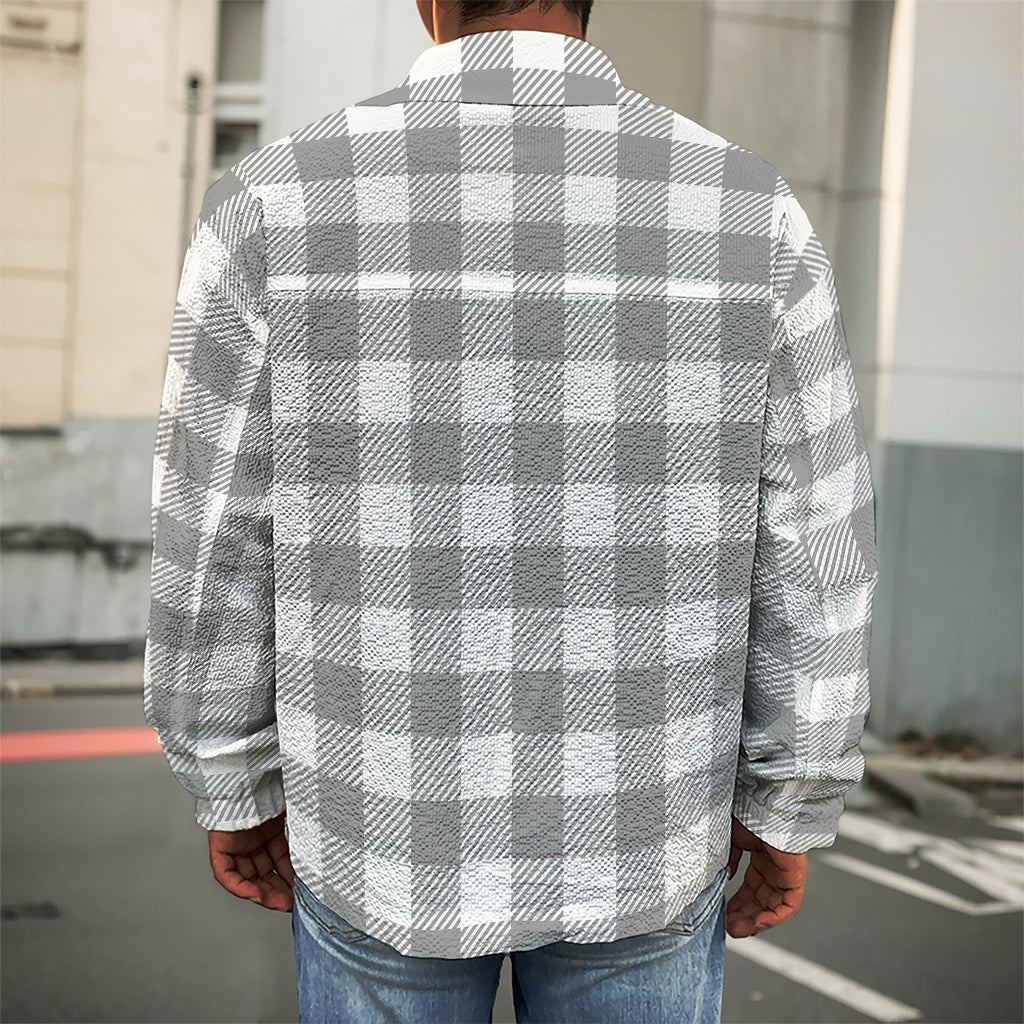Grey And White Gingham Pattern Print Men's Shirt Jacket