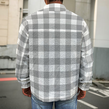 Grey And White Gingham Pattern Print Men's Shirt Jacket