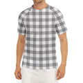 Grey And White Gingham Pattern Print Men's Short Sleeve Rash Guard