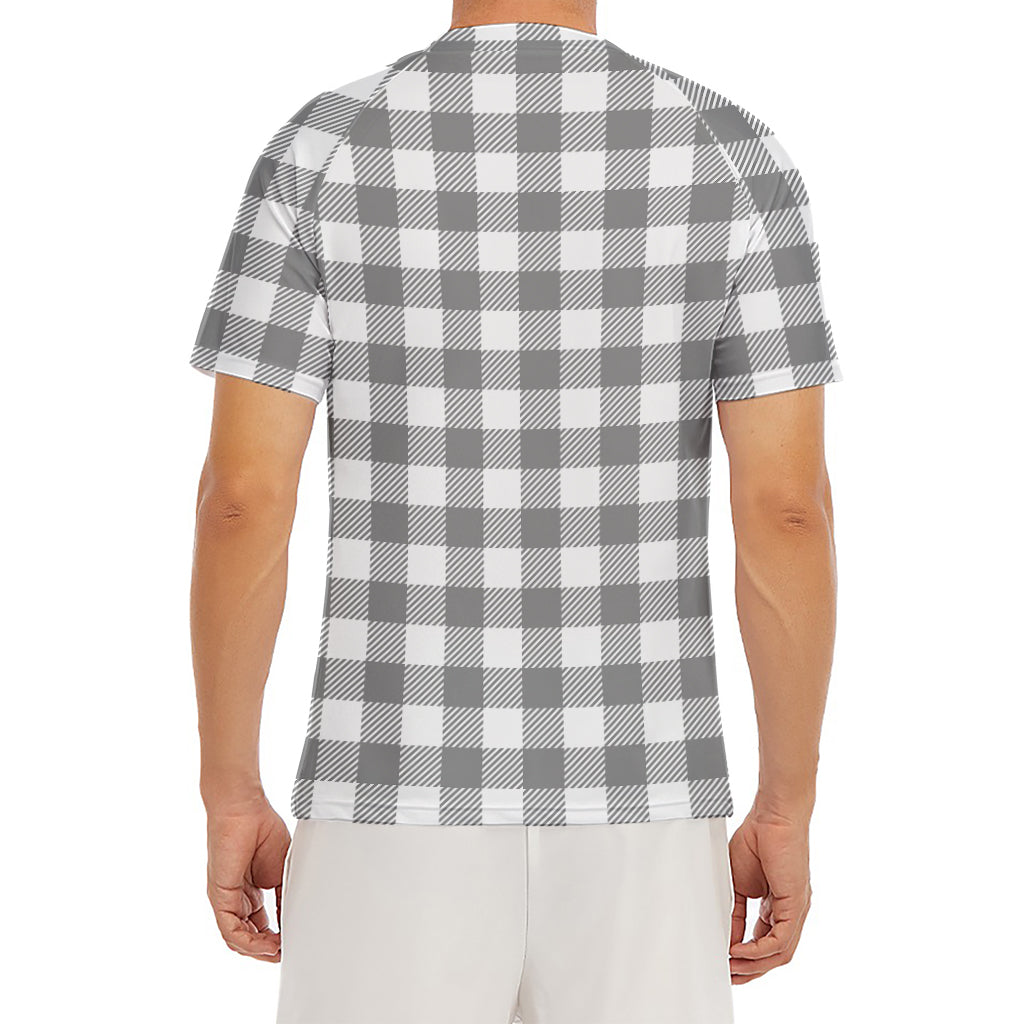 Grey And White Gingham Pattern Print Men's Short Sleeve Rash Guard