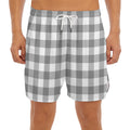 Grey And White Gingham Pattern Print Men's Split Running Shorts