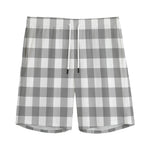 Grey And White Gingham Pattern Print Men's Sports Shorts