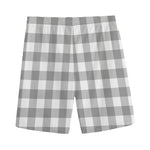 Grey And White Gingham Pattern Print Men's Sports Shorts