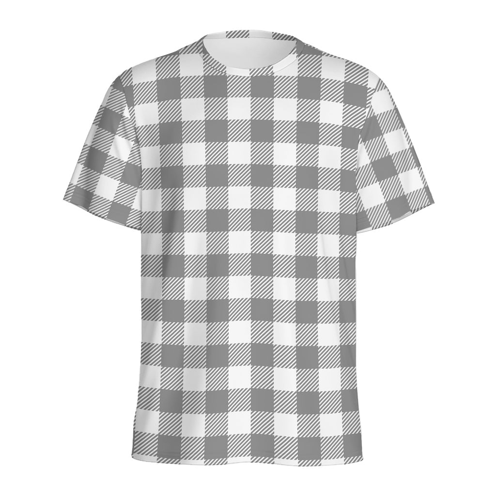 Grey And White Gingham Pattern Print Men's Sports T-Shirt
