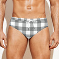 Grey And White Gingham Pattern Print Men's Swim Briefs