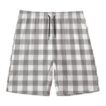 Grey And White Gingham Pattern Print Men's Swim Trunks