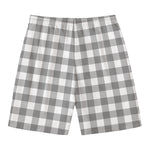 Grey And White Gingham Pattern Print Men's Swim Trunks