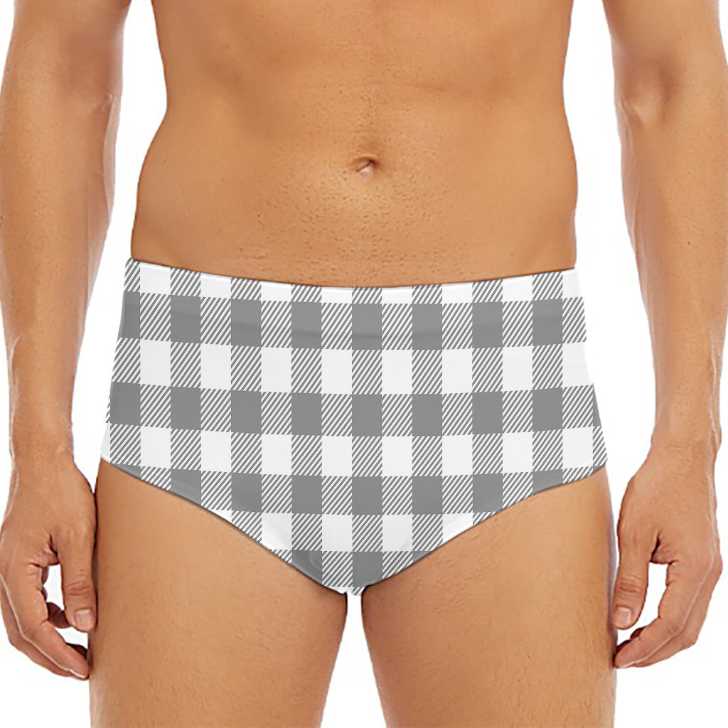 Grey And White Gingham Pattern Print Men's Triangle Swim Briefs