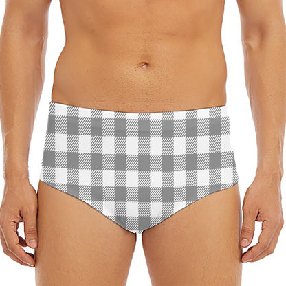 Grey And White Gingham Pattern Print Men's Triangle Swim Briefs