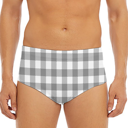 Grey And White Gingham Pattern Print Men's Triangle Swim Briefs