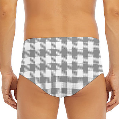 Grey And White Gingham Pattern Print Men's Triangle Swim Briefs