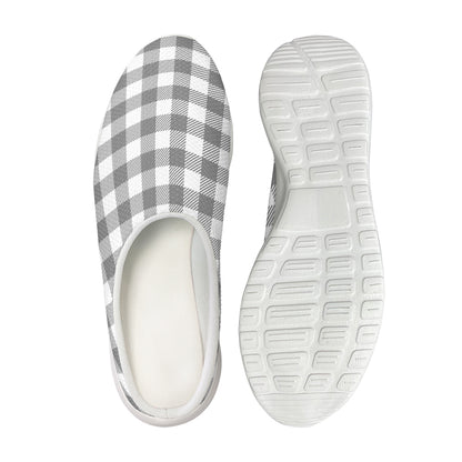Grey And White Gingham Pattern Print Mesh Casual Shoes