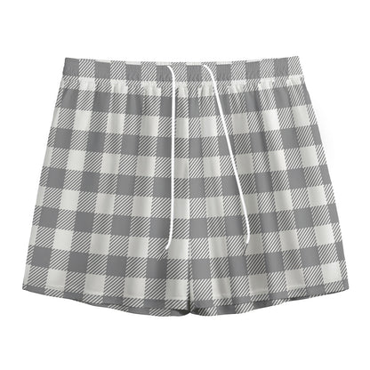 Grey And White Gingham Pattern Print Mesh Shorts