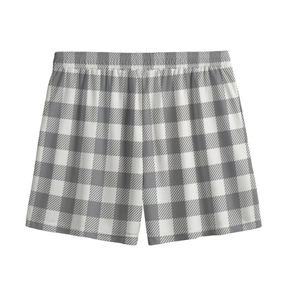 Grey And White Gingham Pattern Print Mesh Shorts
