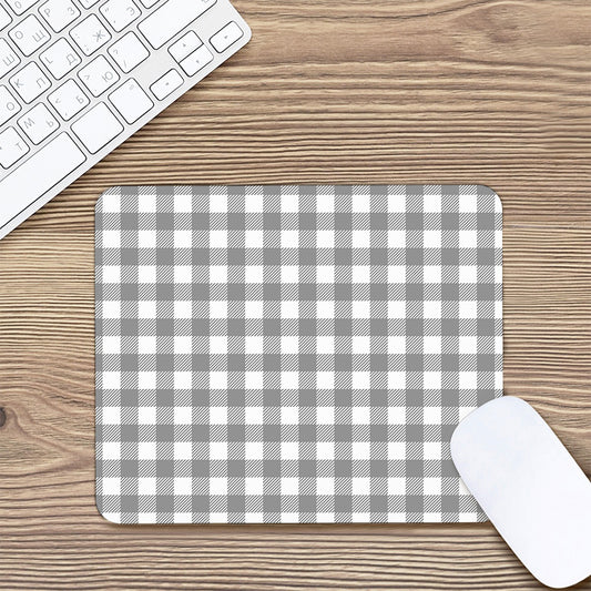 Grey And White Gingham Pattern Print Mouse Pad