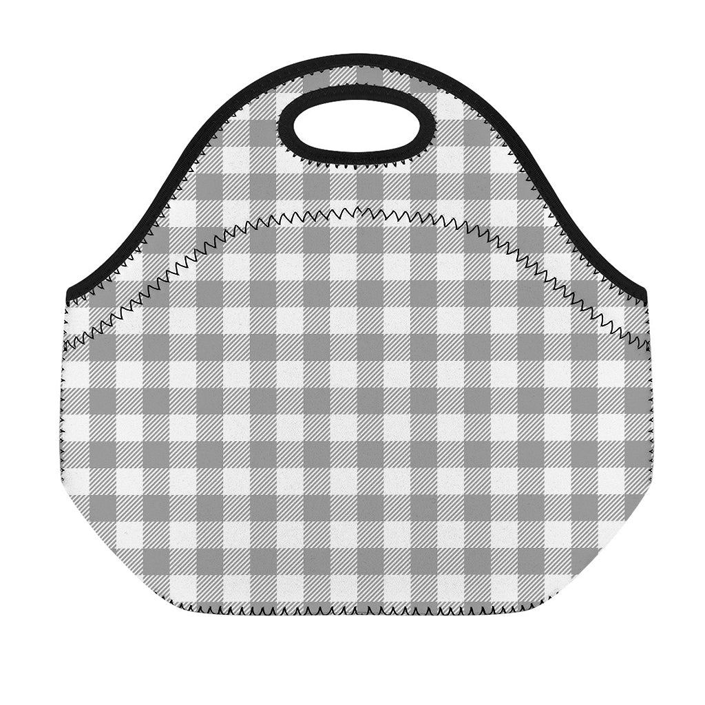 Grey And White Gingham Pattern Print Neoprene Lunch Bag