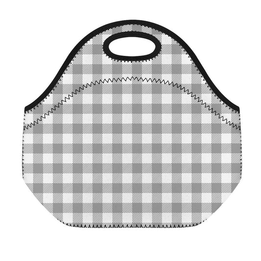 Grey And White Gingham Pattern Print Neoprene Lunch Bag