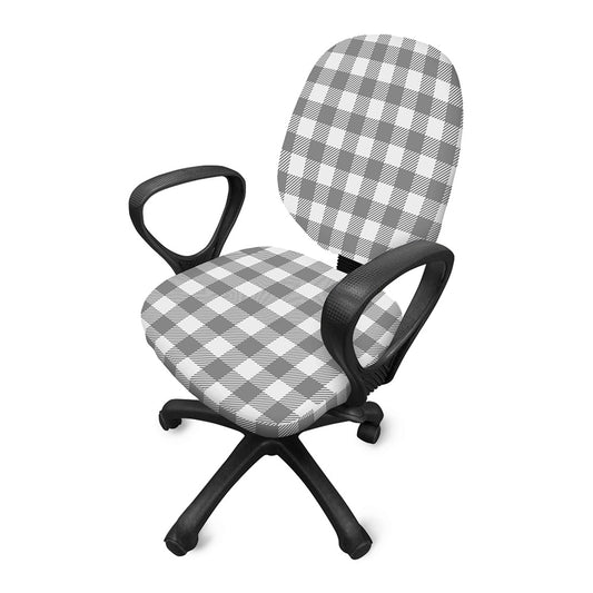 Grey And White Gingham Pattern Print Office Chair Cover