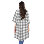 Grey And White Gingham Pattern Print Open Front Beach Cover Up