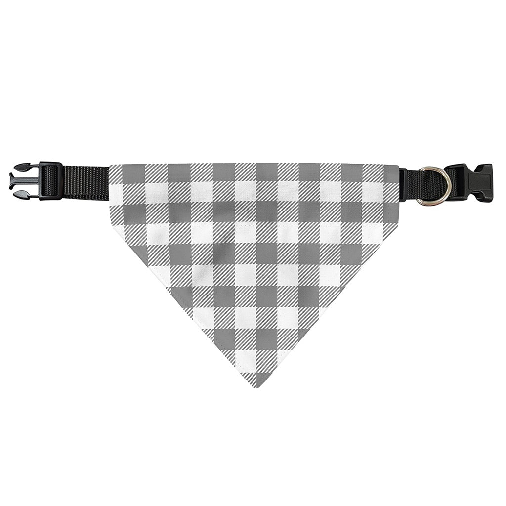 Grey And White Gingham Pattern Print Over The Collar Dog Bandana