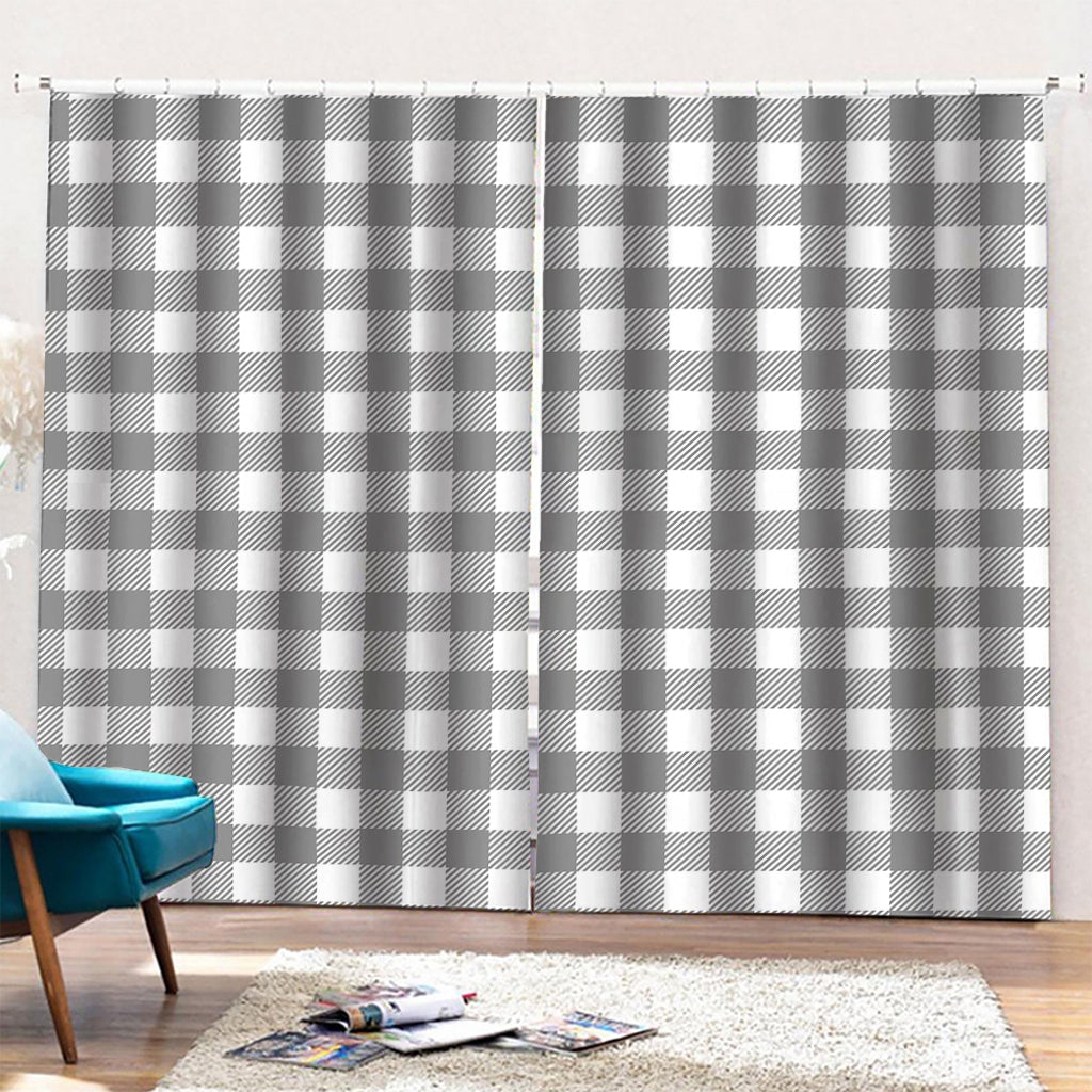 Grey And White Gingham Pattern Print Pencil Pleat Curtains
