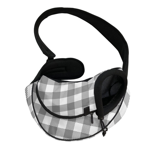 Grey And White Gingham Pattern Print Pet Sling Carrier