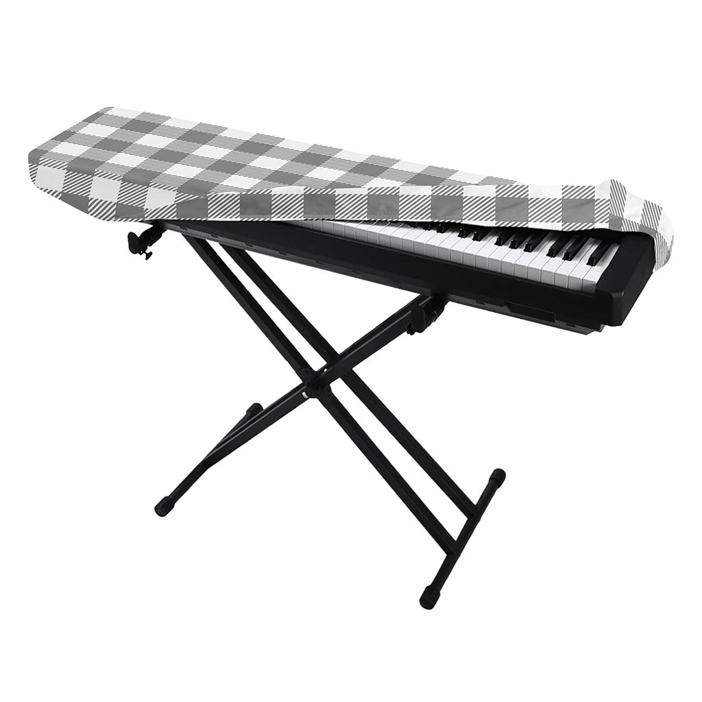 Grey And White Gingham Pattern Print Piano Keyboard Cover