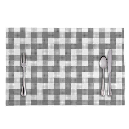 Grey And White Gingham Pattern Print Placemat