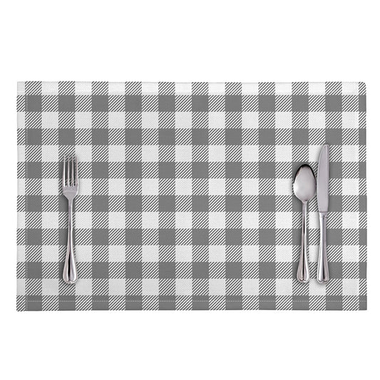 Grey And White Gingham Pattern Print Placemat