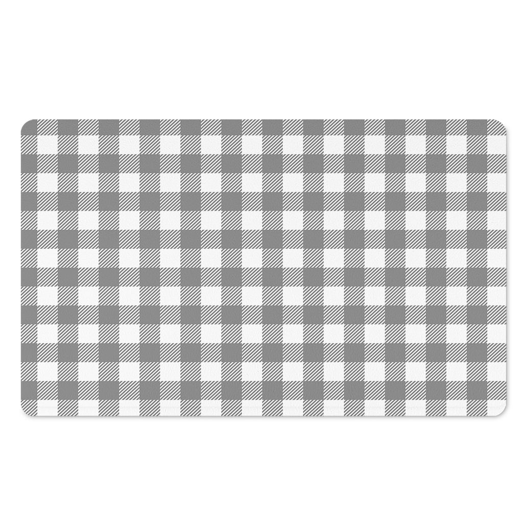 Grey And White Gingham Pattern Print Polyester Doormat