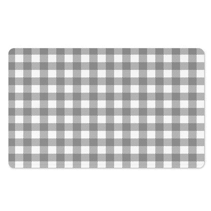 Grey And White Gingham Pattern Print Polyester Doormat