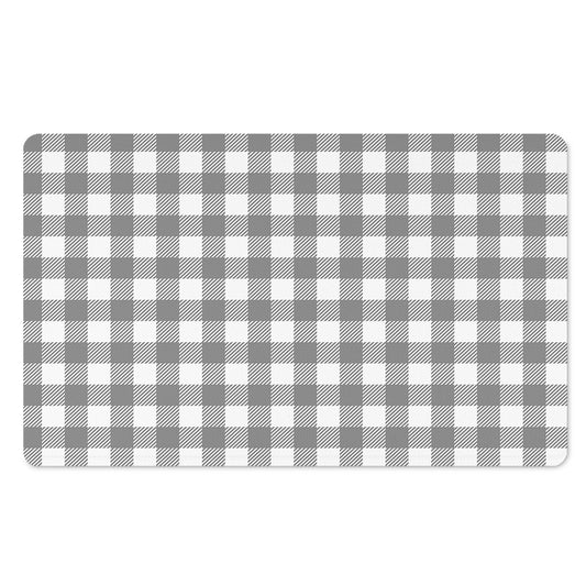 Grey And White Gingham Pattern Print Polyester Doormat