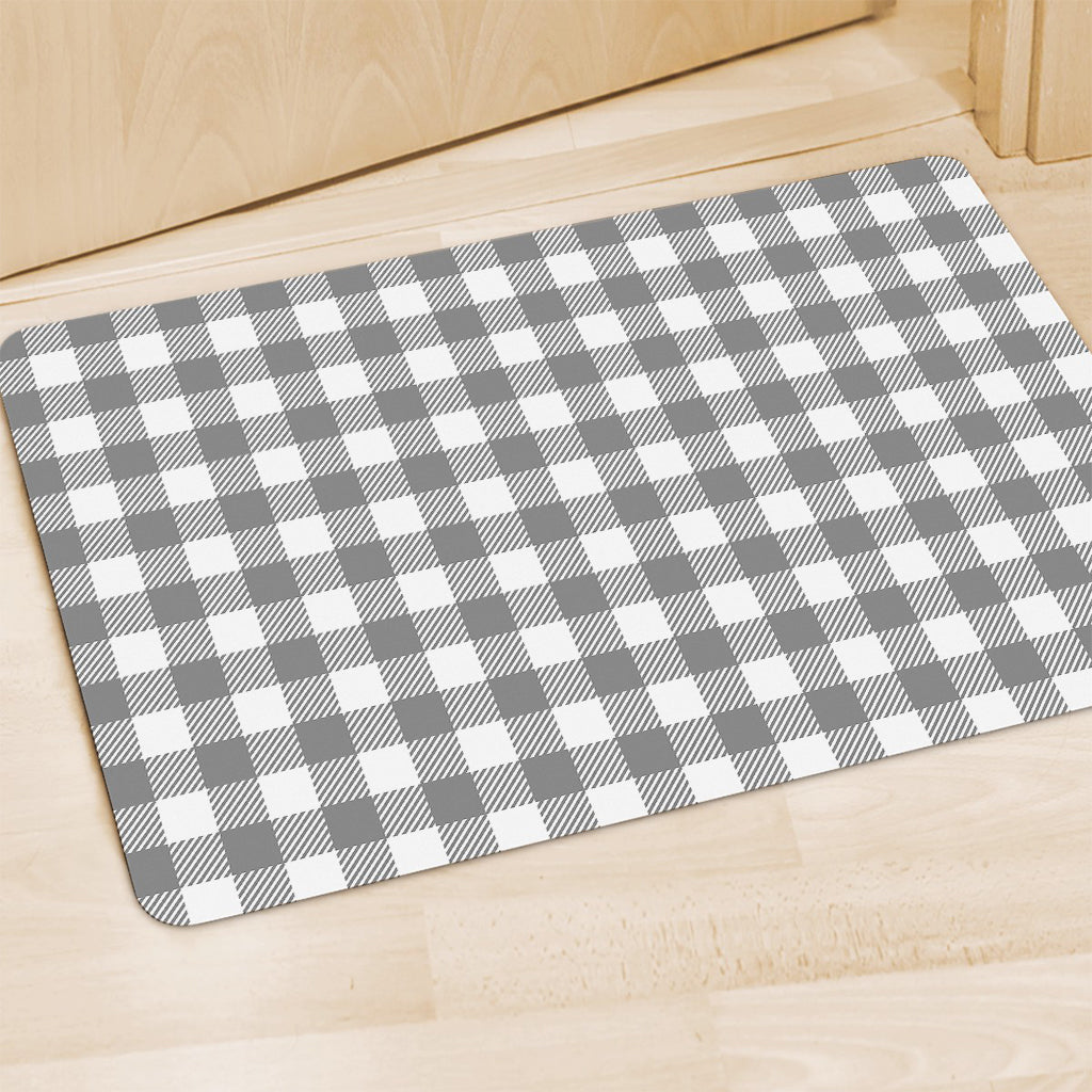Grey And White Gingham Pattern Print Polyester Doormat
