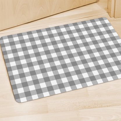 Grey And White Gingham Pattern Print Polyester Doormat