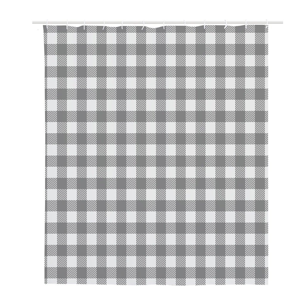 Grey And White Gingham Pattern Print Polyester Shower Curtain