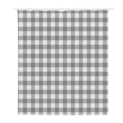 Grey And White Gingham Pattern Print Polyester Shower Curtain